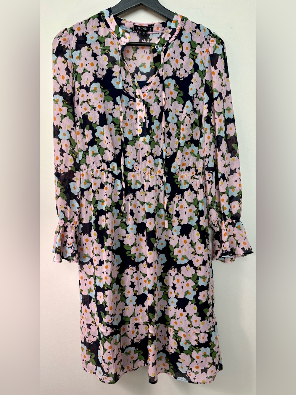 J Crew Mercantile Drapey Pink Floral Lined Long Sleeve Dress Size XS Sku#99